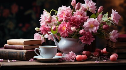 Obraz na płótnie Canvas Cup of tea with flowers