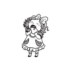 Handdrawn kid illustration, child drawing, cute kid, girl with an apple