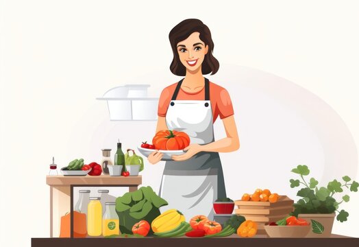 Illustration Caucasian Female Food Preparation Worker Background Attractive Generative AI
