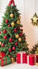 Naklejka na ściany i meble christmas boxes, christmas gifts on christmas background, christmas toys, christmas decorations