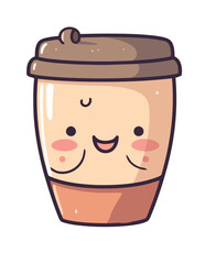 Cheerful cartoon character smiling coffee cup