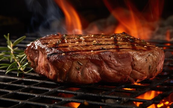 Delicious Juicy Steak With Grill Marks On A BBQ