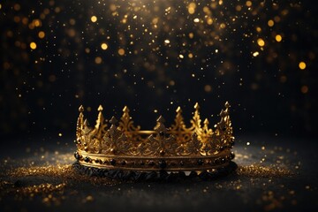 mysteriousand magical gold crown over gothic black background. ai generative - obrazy, fototapety, plakaty