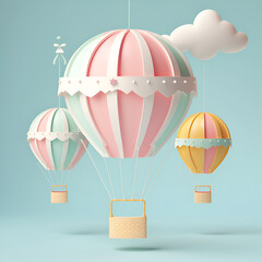Paper cut hot air balloon.Generative ai image