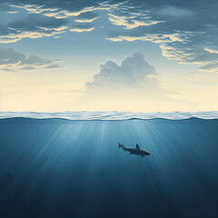 Water shark silhouette.Generative ai image