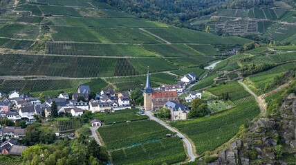 view of vineyards, Mayschoß Altenahr, embedded in the vineyards, wine town in the Ahr valley near Ahrweiler 