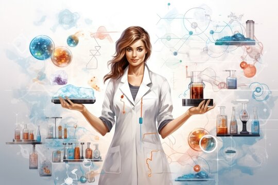 Illustration Caucasian Woman Research Scientist Background Very Attractive Generative AI