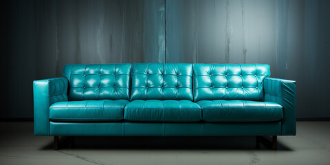 Exclusive Wohnzimmergarnitur Couch aus Leder im edlen modernsten Design in Top aktuellen Farben in Querfomat als Banner, ai, generativ 