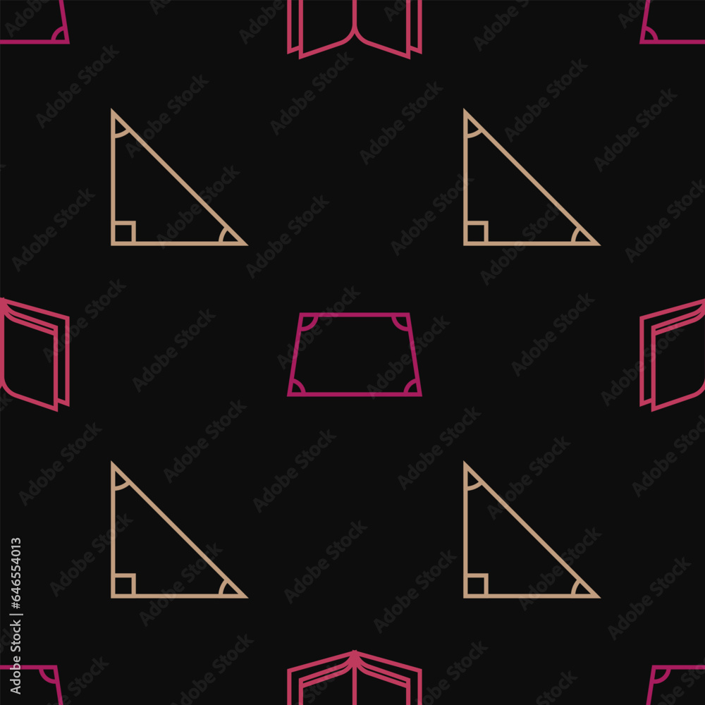Poster set line open book, triangle math and acute trapezoid shape on seamless pattern. vector
