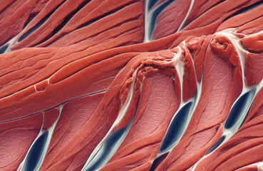 Muscle simulation close up, relaxed muscle and tendons - obrazy, fototapety, plakaty