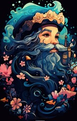 A painting of a bearded man with a long beard