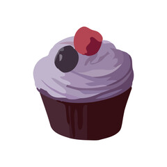 Hand drawn cupcake illustration with chocolate icing