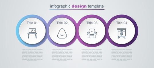 Set line TV table stand, Pouf, Armchair and Furniture nightstand. Business infographic template. Vector