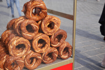 Turkish Bagel Simit selling at taqsim square in a van 