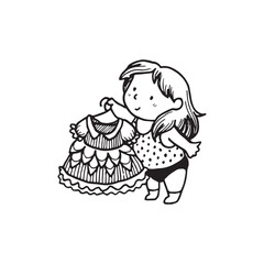 Handdrawn kid illustration, child drawing, cute kid, toddler, girl