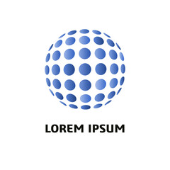 Abstract sphere made of blue gradient dots, logo template, corporate id template
