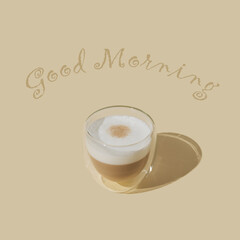 Trendy composition made of cup of coffee on pastel cream background. Fancy 