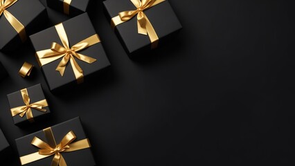 Black Friday Concept Gift Boxes Arranged On Black Background, Marketing Material, Generative AI