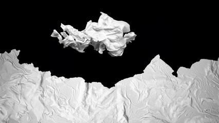 Paper clouds. Paper concept. Wet paper. Mountain landscape
