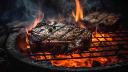 Barbecue grill. Grilled  meat steak. Created with Generative AI technology.