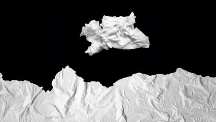 Paper clouds. Wet paper. Paper mountain landscape concept