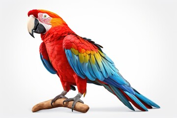 Naklejka premium A vibrant parrot stands against a white background.
