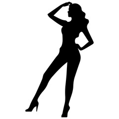 Fototapeta na wymiar black silhouettes of fashion model girl