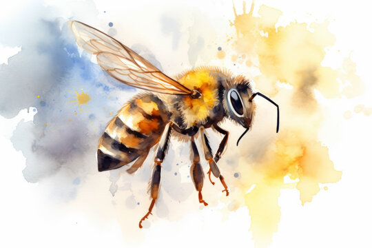 Watercolor bee illustration. Honey Bee on white background. Watercolor style insect