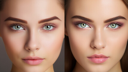 two young woman face with perfect skin. beauty and fashion.