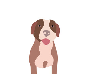 Pit Bull Terrier dog portrait. Smiling Pittie dog. Simple shapes, Sticker on a white background. Cute doodle Drawing. Cartoon style. Popular character. Funny fluffy Poster. Canine Art.