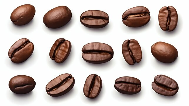 Coffee Bean Set Isolated on White. Generative ai