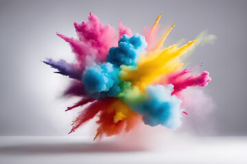 Colorful powder explosion cloud, holi color festival. Generative AI
