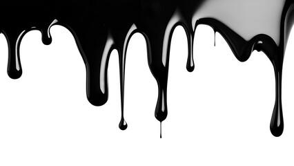 Horizontal banner with black paint flowing down, transparent PNG. Generative AI