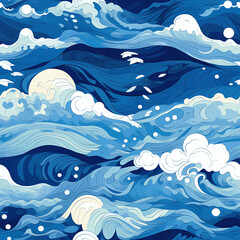 Seascape Waves Seamless Pattern