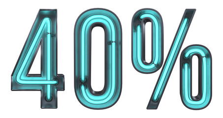 A Neon 40% Number Illustration isolated on a white background