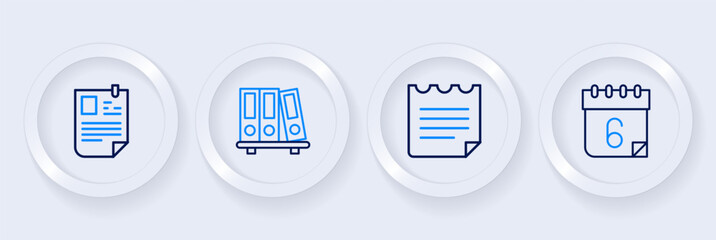 Set line Calendar, Notebook, Office folders and Resume icon. Vector
