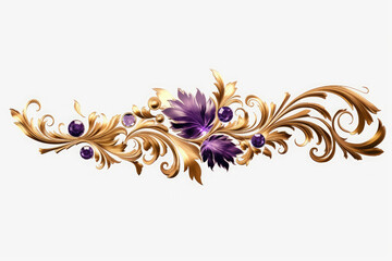 A purple and gold border with purple flowers, Generative AI