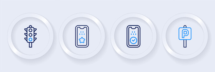 Set line Parking, Taxi mobile app, and Traffic light icon. Vector