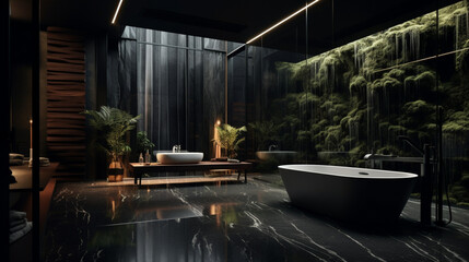 luxury, interior design, bathroom, dark,