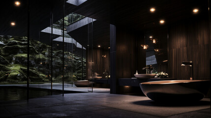 luxury, interior design, bathroom, dark,