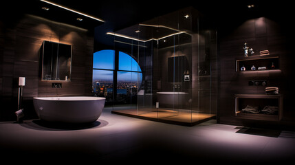 luxury, interior design, bathroom, dark,