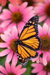 monarch butterfly on a pink flower Echinacea