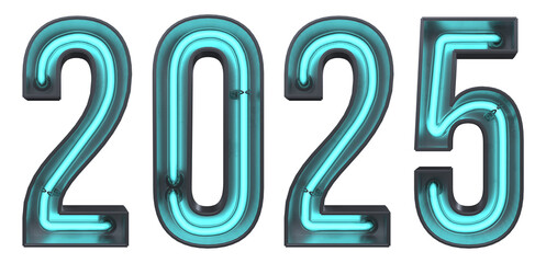 A Neon Number 2025 Illustration isolated on a white background