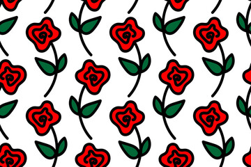 RED ROSE FLOWER BEAUTY ORNAMENT. Trendy, stylish, fashionable, seamless vector pattern for design and decoration.
 