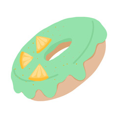 Cartoon colorful tasty donut isolated on white background. Glazed doughnut top view for cake cafe decoration or menu design. Vector flat illustration