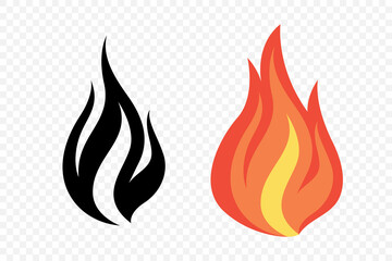 Flat Vector Fire Flame Icon Set. Campfire Shape Sign, Isolated. Bonfire Collection. Vector Illustration