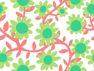 Cartoon retro flower seamless branches and leaves pattern for wrapping paper and fabrics and kids clothes print