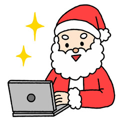 パソコン作業をするサンタがキラキラしている