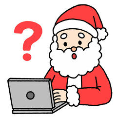 パソコン作業をするサンタが疑問を抱いている