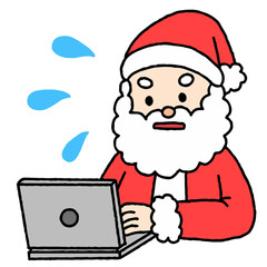 パソコン作業をするサンタが焦っている